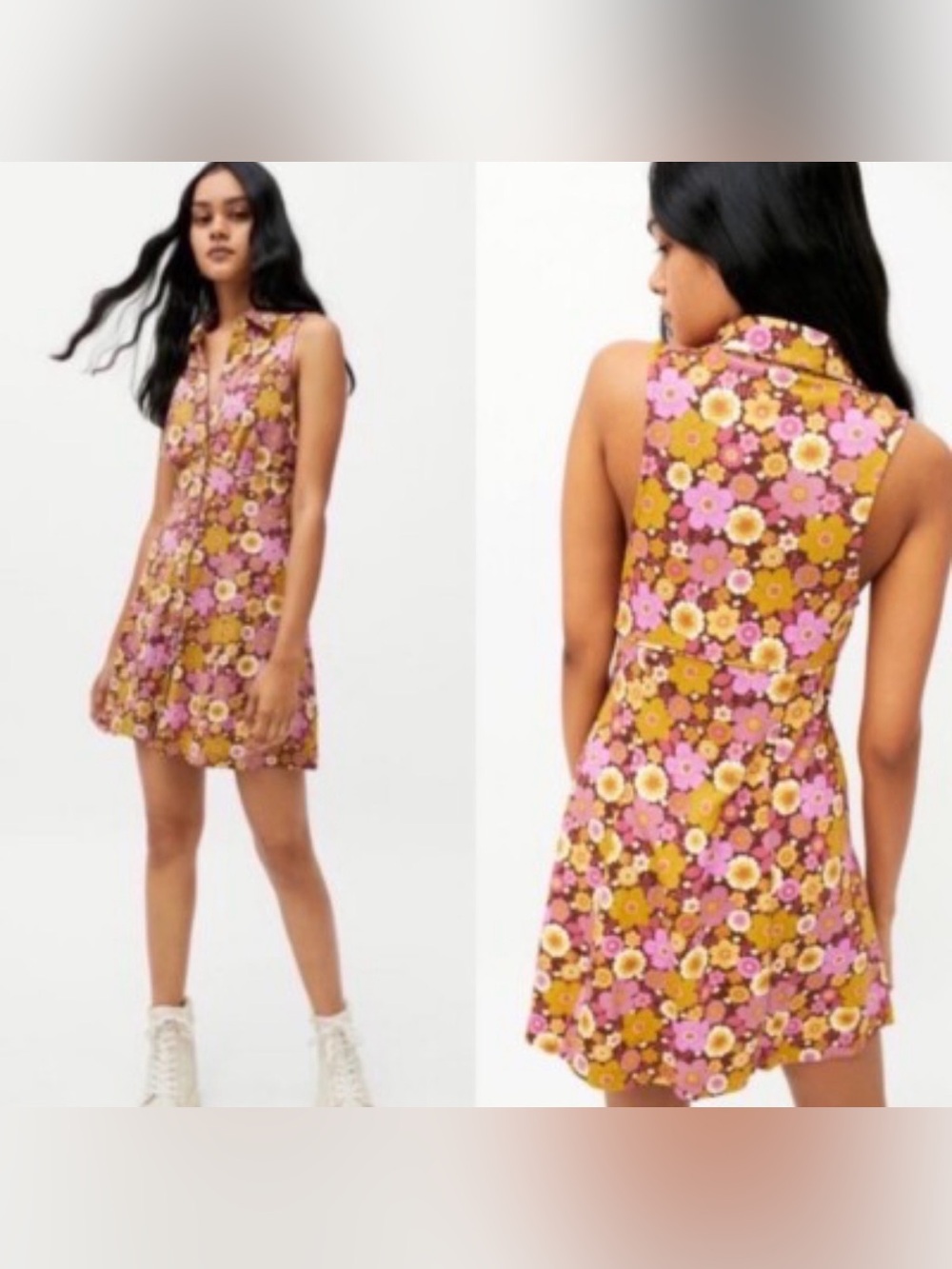EUC Sleeveless Floral Mini Dress 70s Inspired